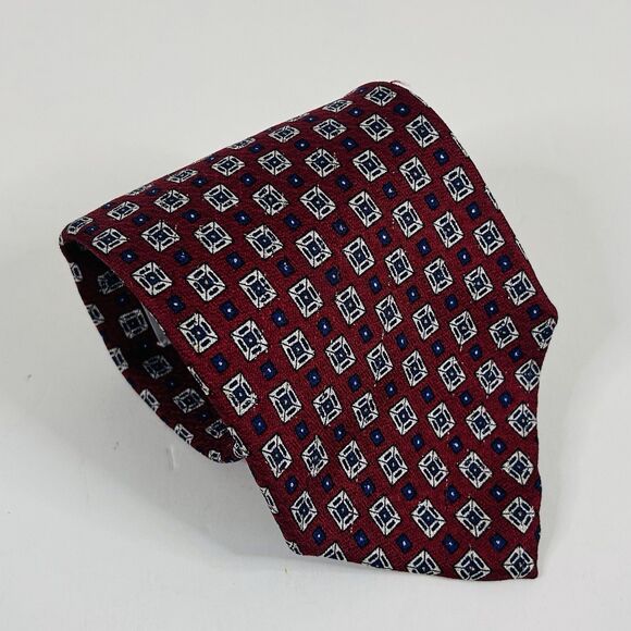 Robert Talbott 100% Silk Necktie Vintage Geometric Red White Blue 3 3/4 x 60 1/4 - Picture 1 of 3